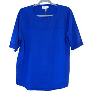 Melissa Paige Blue Lightweight Knit Sweater Short Sleeve Hi Lo Hem NWT XL